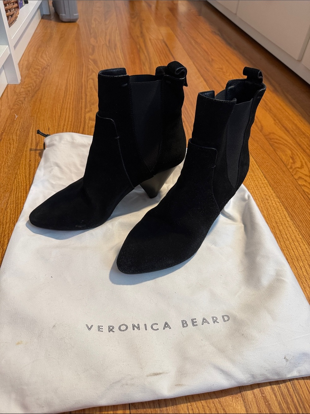 Veronica Beard Black Suede Pointed Toe Ankle Boots with Dust Bag